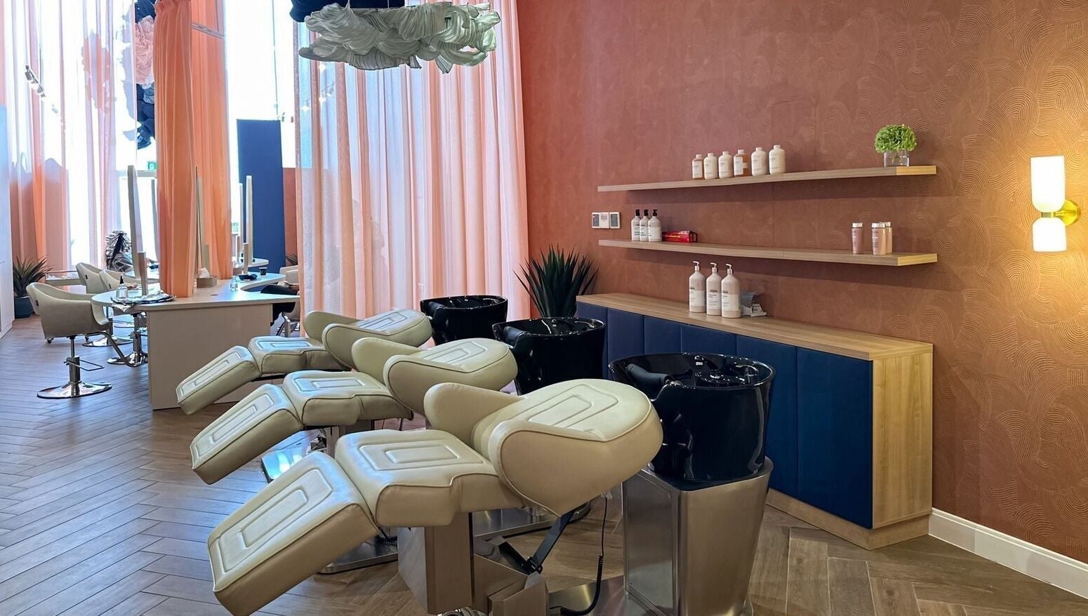 Re Beauty Space salon in Riyadh with stylish washing stations and modern decor, Riyadh Province, SA.