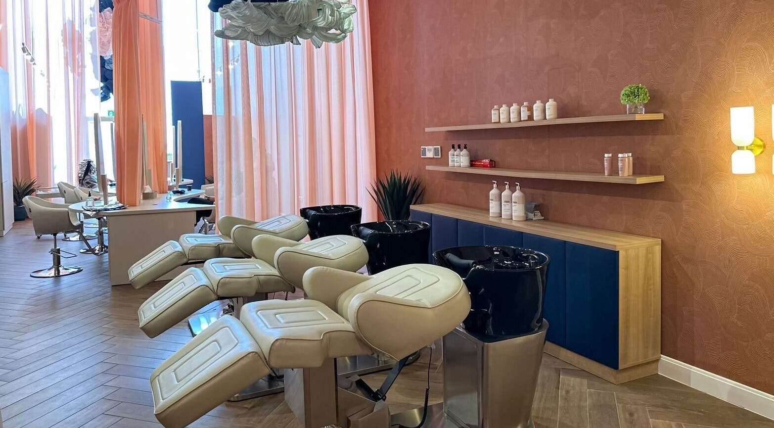 Re Beauty Space salon in Riyadh with stylish washing stations and modern decor, Riyadh Province, SA.