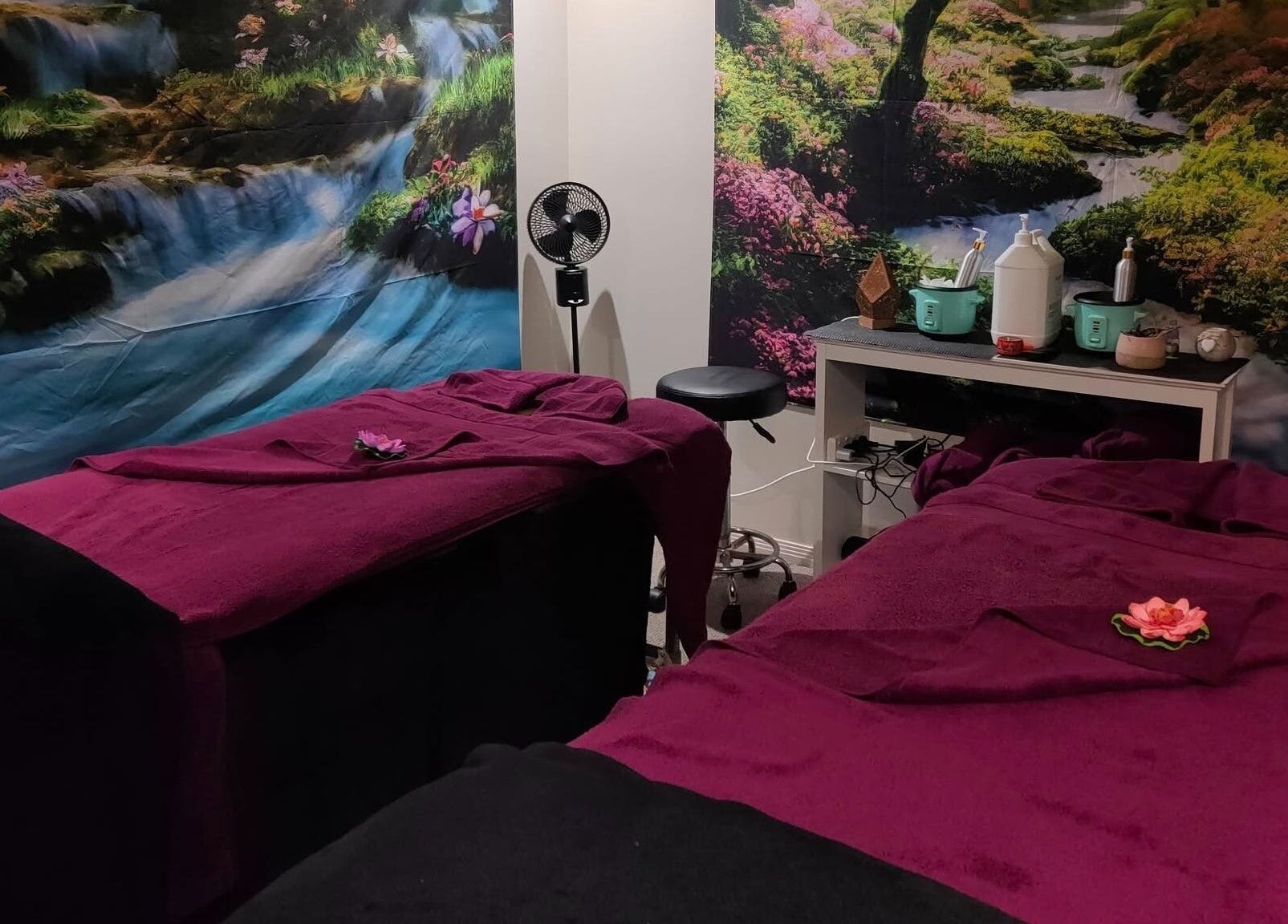 Luxurious massage room in Blissage Day Spa Sanctuary, Tamborine Mountain, Queensland, AU.