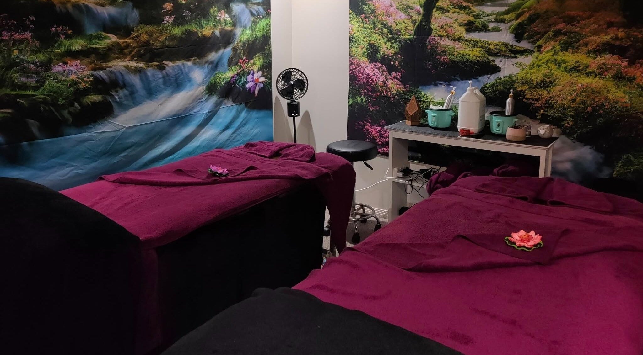 Luxurious massage room in Blissage Day Spa Sanctuary, Tamborine Mountain, Queensland, AU.
