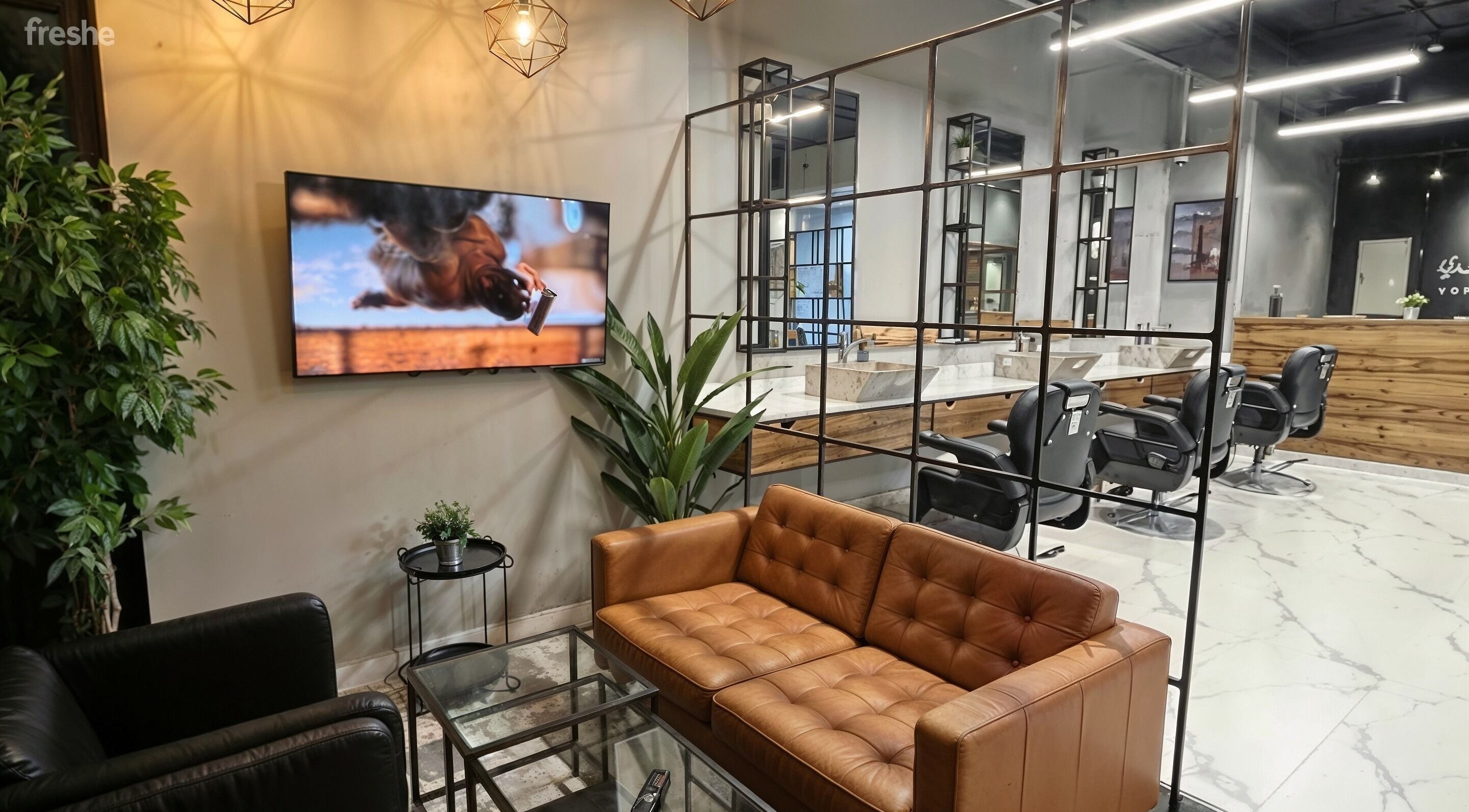 Modern lounge and barber chairs at Yousef Afandi - Suleymaniya I يوسف افندي - السليمانية, Riyadh, Riyadh Province, SA.