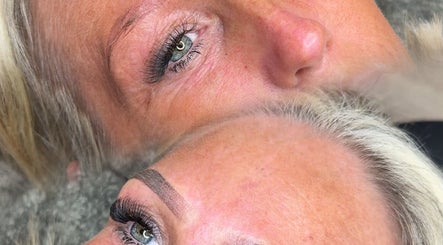 Close-up of enhanced lashes and brows at Browsbygraciee, Watford, England, GB.