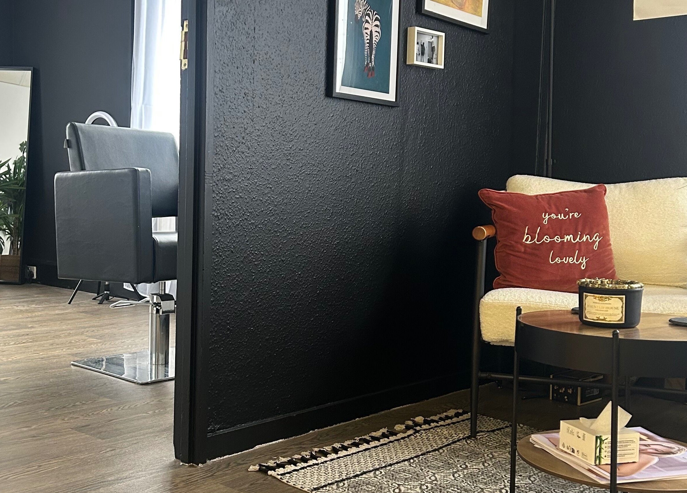 Cozy seating and salon area at Stephanie Duval Hair at Eselle Collective, Bristol, England, GB.