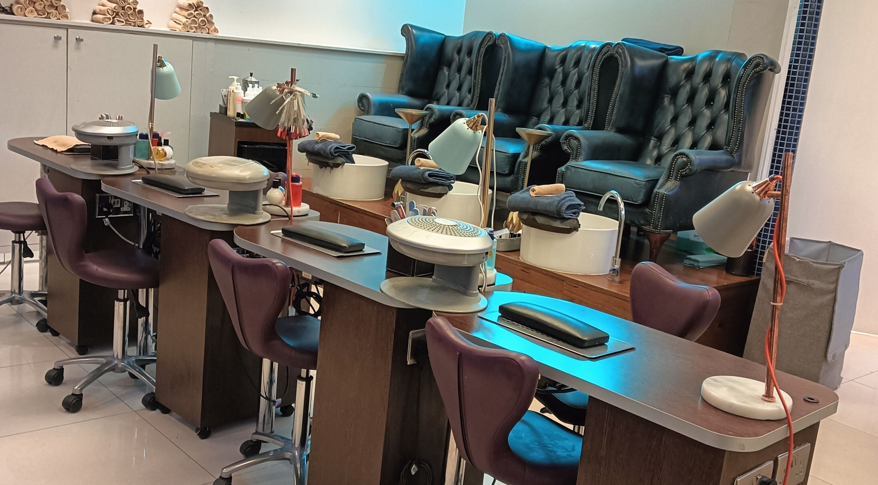 Elegant nail stations at Camden beauty spa, London, England, GB offering luxurious treatments.