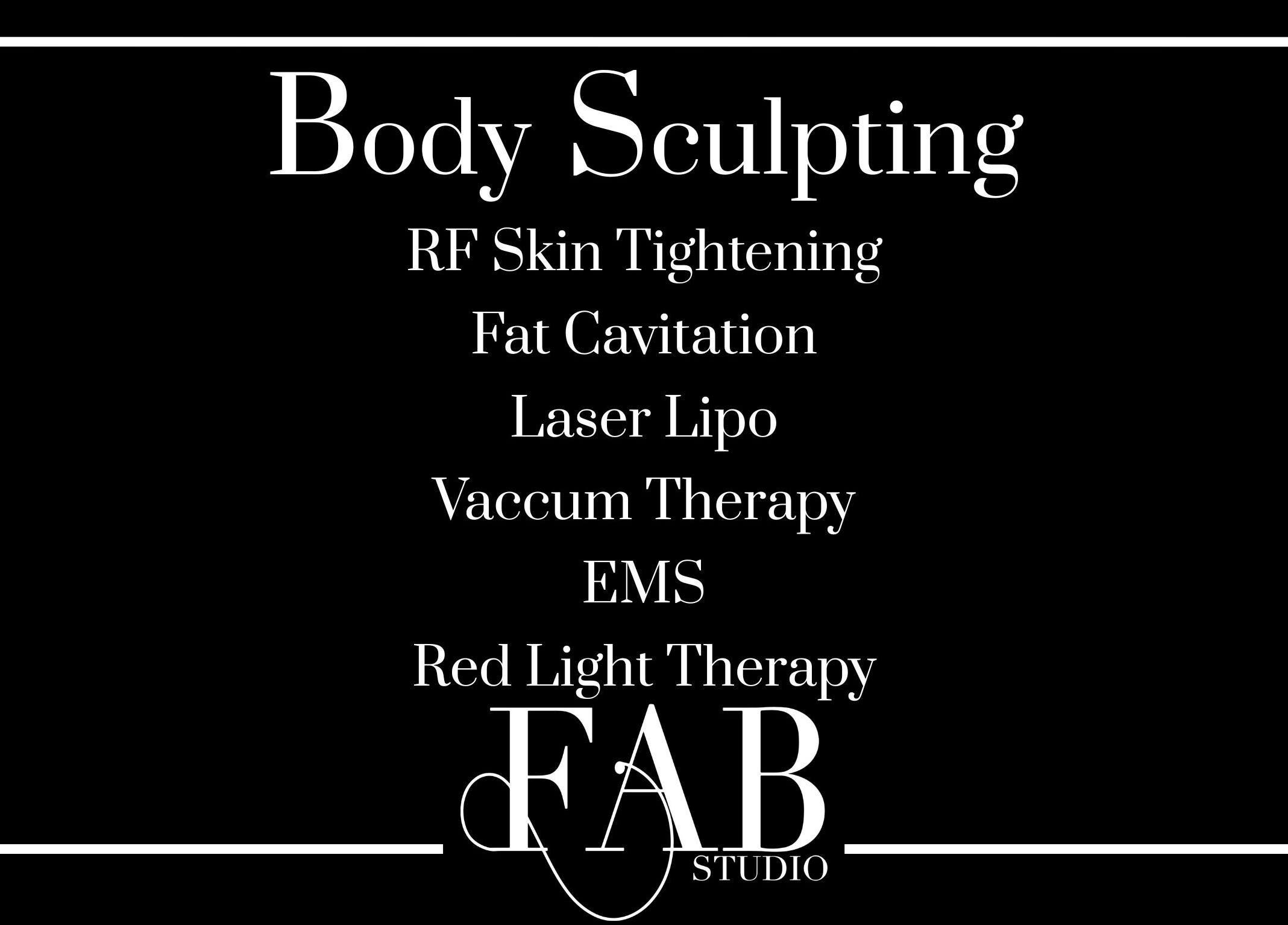 Body sculpting services at FAB Studio, Neerabup, Western Australia, AU, include RF skin tightening and EMS.