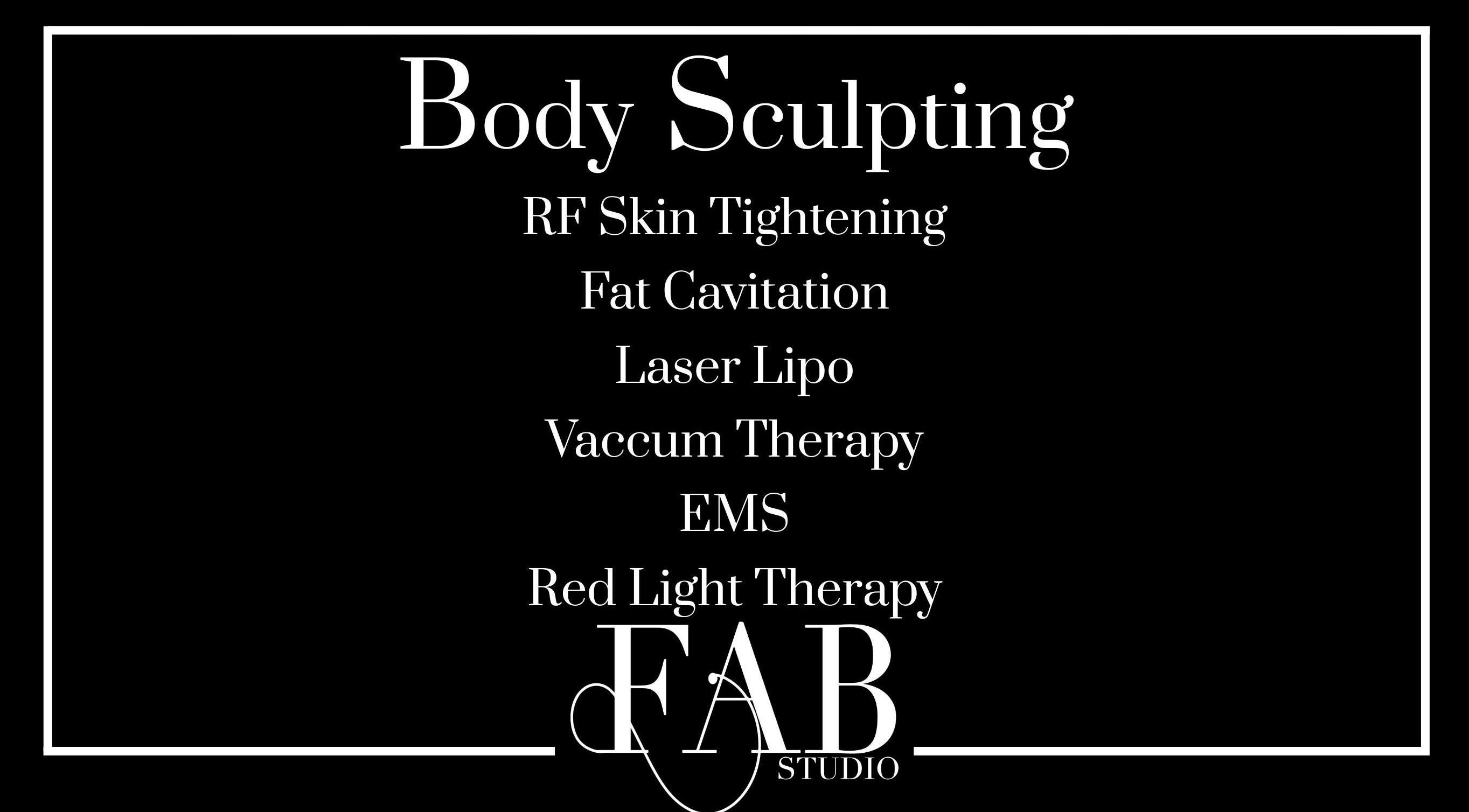 Body sculpting services at FAB Studio, Neerabup, Western Australia, AU, include RF skin tightening and EMS.