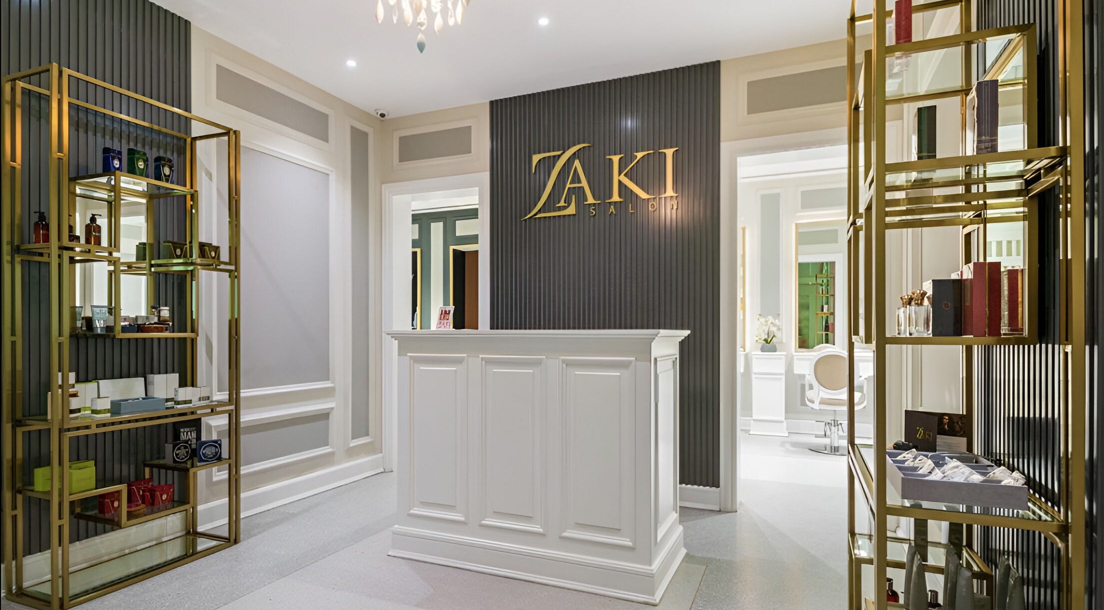 Reception of Zaki Gents Salon - Anantara in Dubai, Dubai, AE, showcasing elegant decor and plush ambiance.