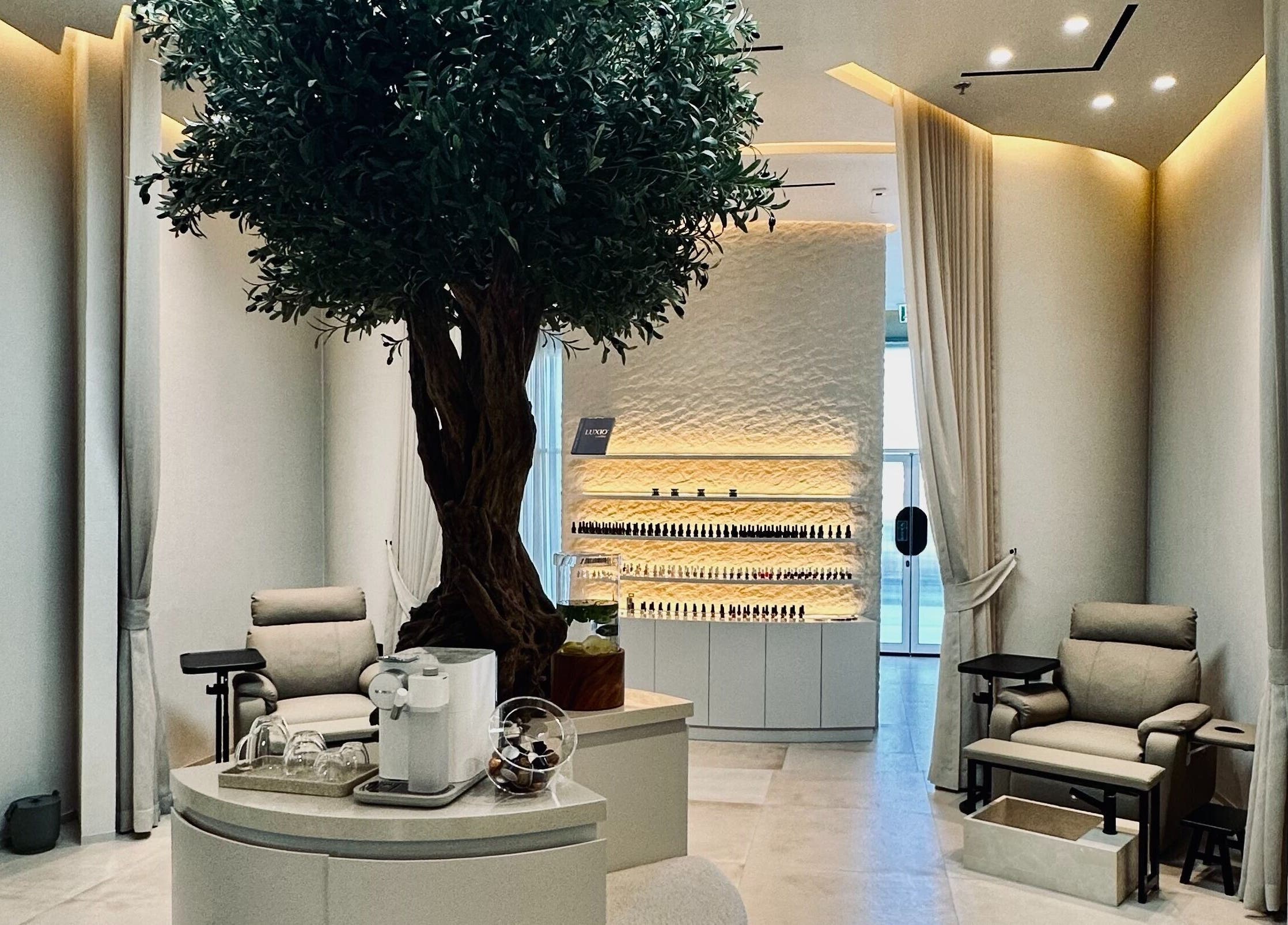 Luxurious spa interior at Olea Wellness Beauty Salon, Dubai, Dubai, AE, featuring elegant seating and decor.