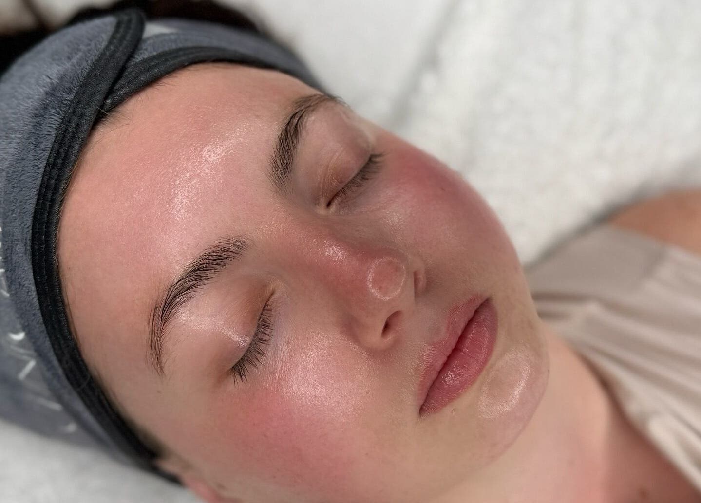 Relaxed face after a rejuvenating facial at Nu Glow by Teri, Worsley, England, GB.