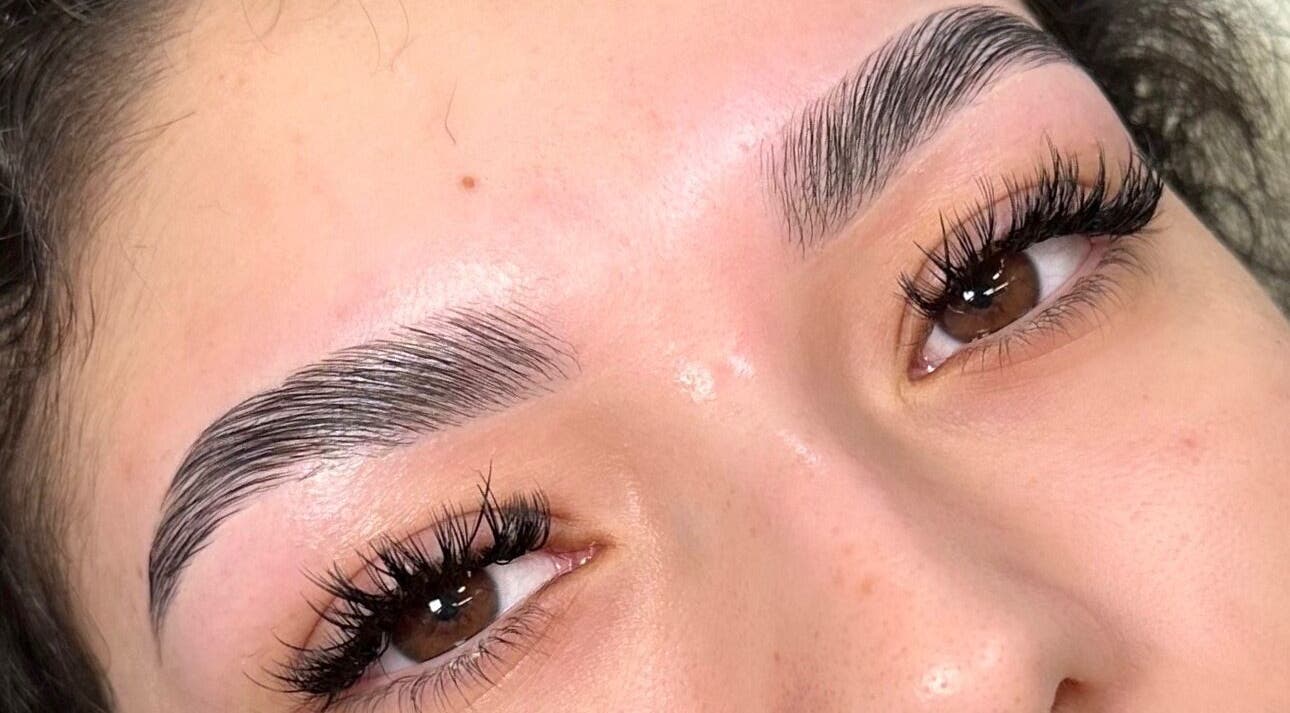 Close-up of expertly shaped brows from SmBrowArtist in Downey, California, US.
