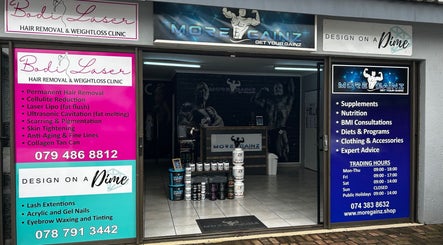 Bodi Laser, Benoni, Gauteng, ZA: wellness and beauty clinics with vibrant signage for various services.
