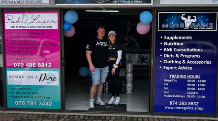 Entrance of Bodi Laser in Benoni, Gauteng, ZA with a friendly welcome sign and service list.