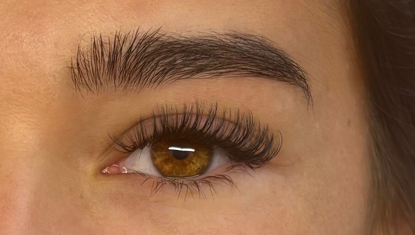 Close-up of eyelash extensions at Lash Lab by Cleo, Port Talbot, Wales, GB. Highlighting lash detail.