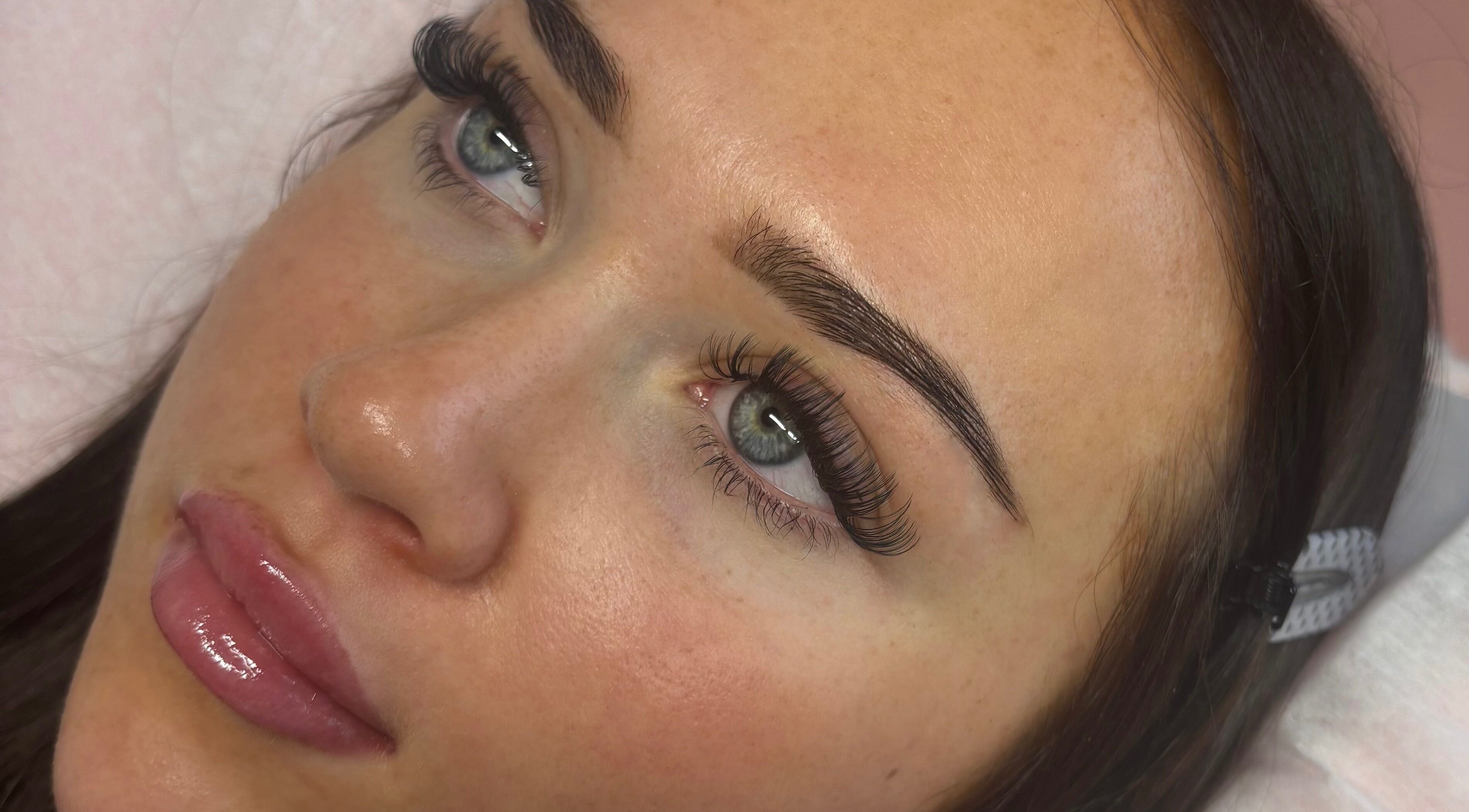 Close-up of lush eyelashes at Lash Lab by Cleo, Port Talbot, Wales, GB. Beautiful result of eyelash treatment.