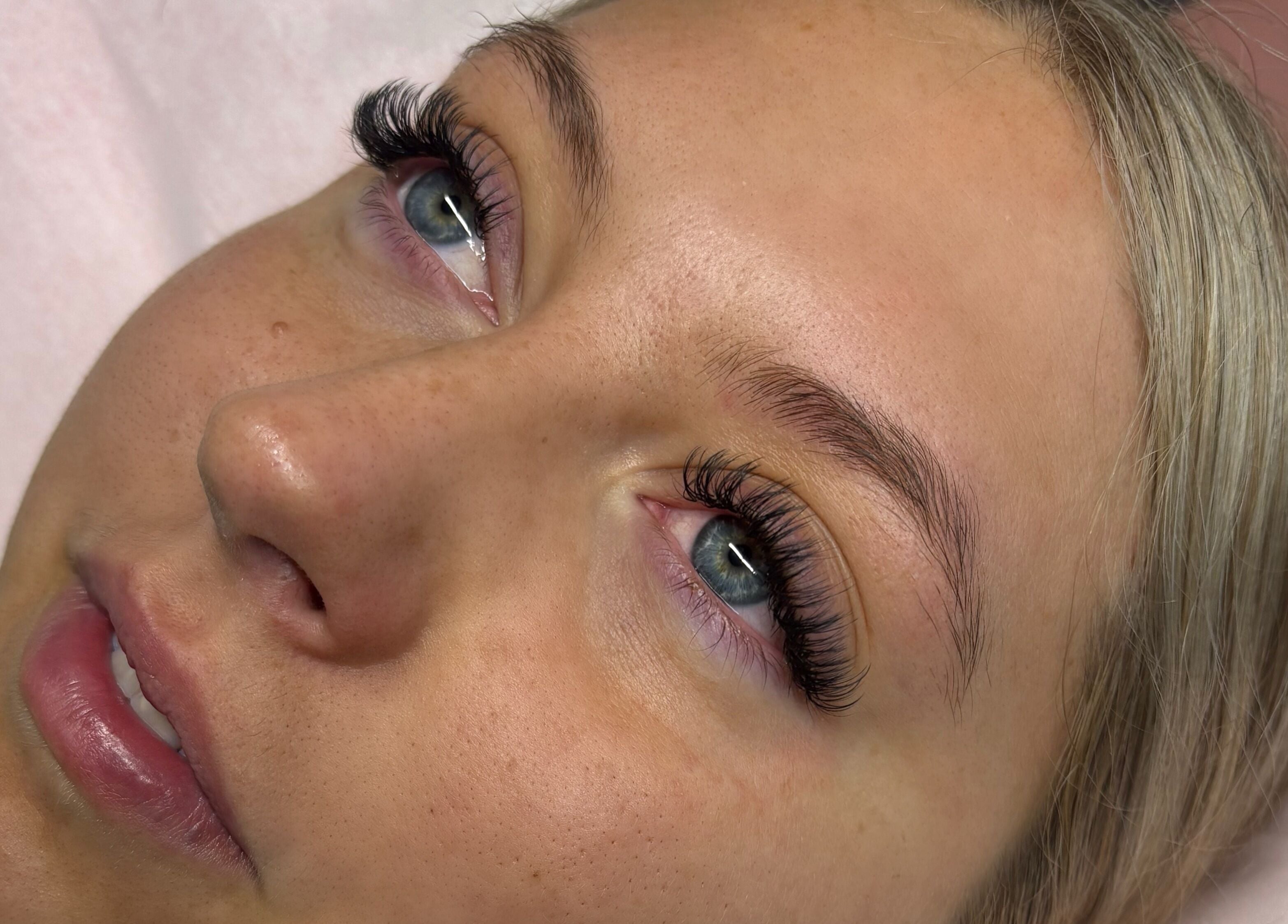 Close-up of styled eyelashes at Lash Lab by Cleo, Port Talbot, Wales, GB.