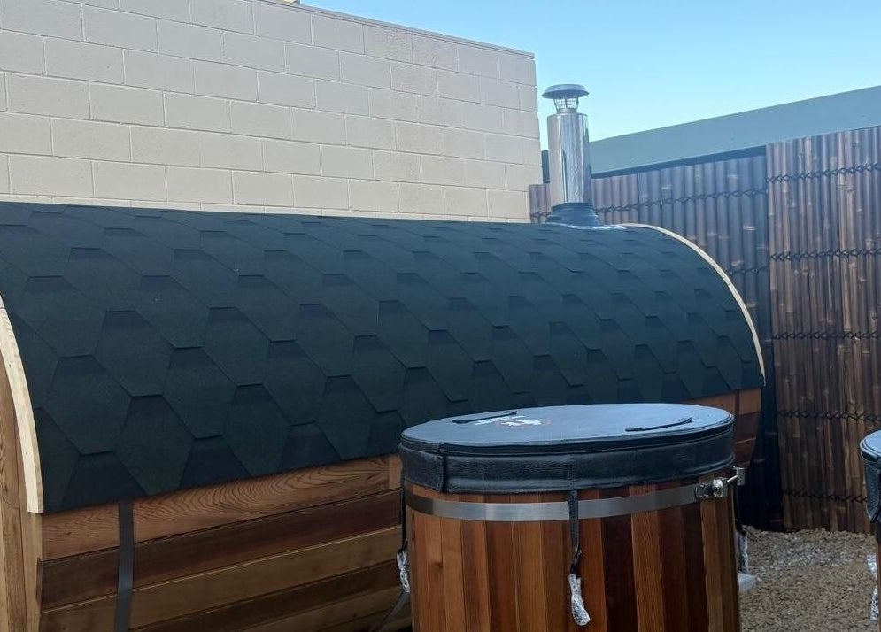 Outdoor sauna and hot tubs at FICE Recovery Burleigh, Queensland, Queensland, AU, offering wellness and relaxation.