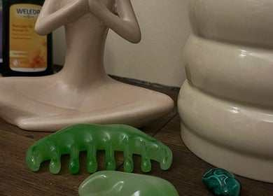 Sculpture with massage tools at HOLISTIC RADIANCE @Our World Yoga, Glasgow, Scotland, GB.