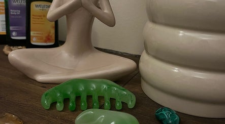 Sculpture with massage tools at HOLISTIC RADIANCE @Our World Yoga, Glasgow, Scotland, GB.