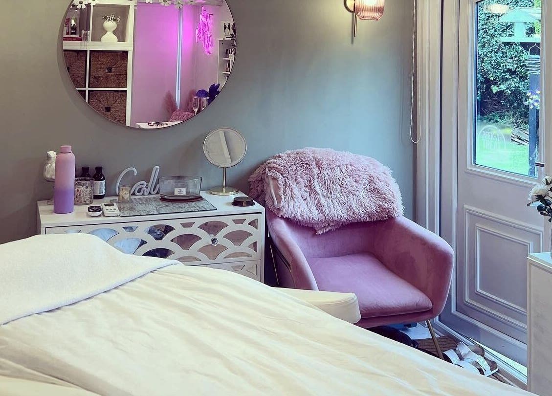 Relaxing beauty treatment room at Beauty by Felicity, Addlestone, England, GB, featuring cozy decor.