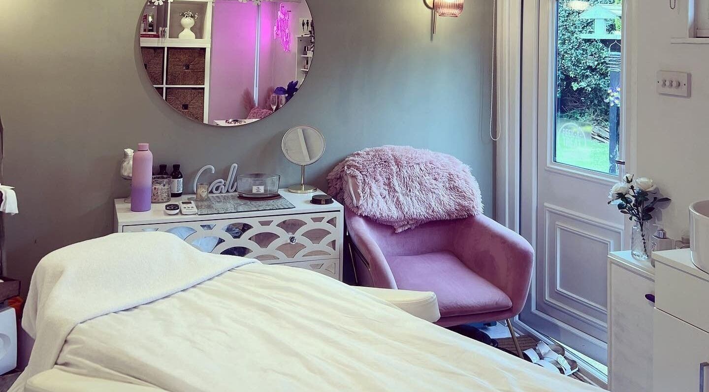 Relaxing beauty treatment room at Beauty by Felicity, Addlestone, England, GB, featuring cozy decor.