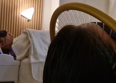 Relaxing head spa session at Hairmonic Head Spa in London, England, GB, featuring serene ambiance and comfort.
