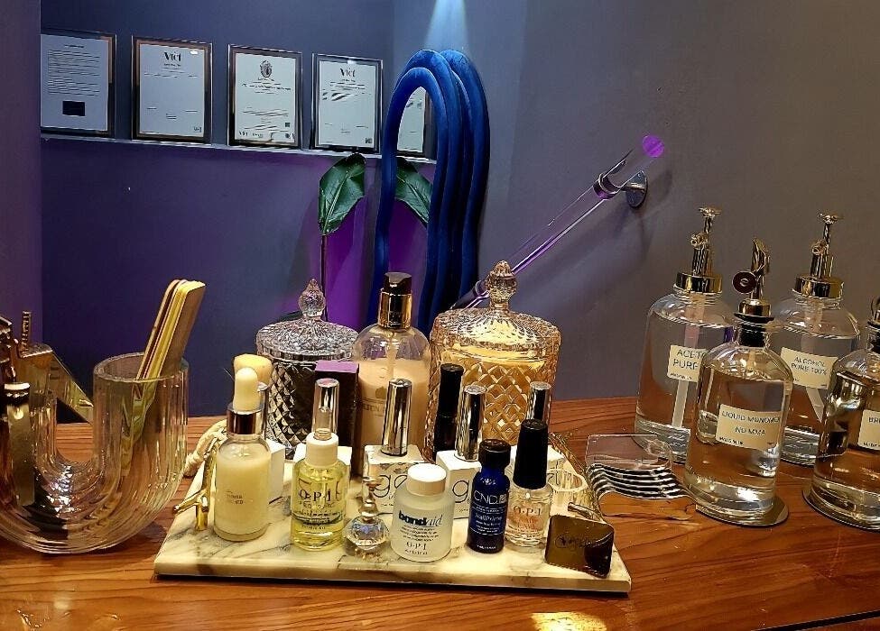 Nail care essentials at Crazylong Nail Studio, London, England, GB, showcasing premium nail products.