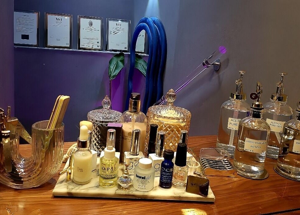 Nail care essentials at Crazylong Nail Studio, London, England, GB, showcasing premium nail products.