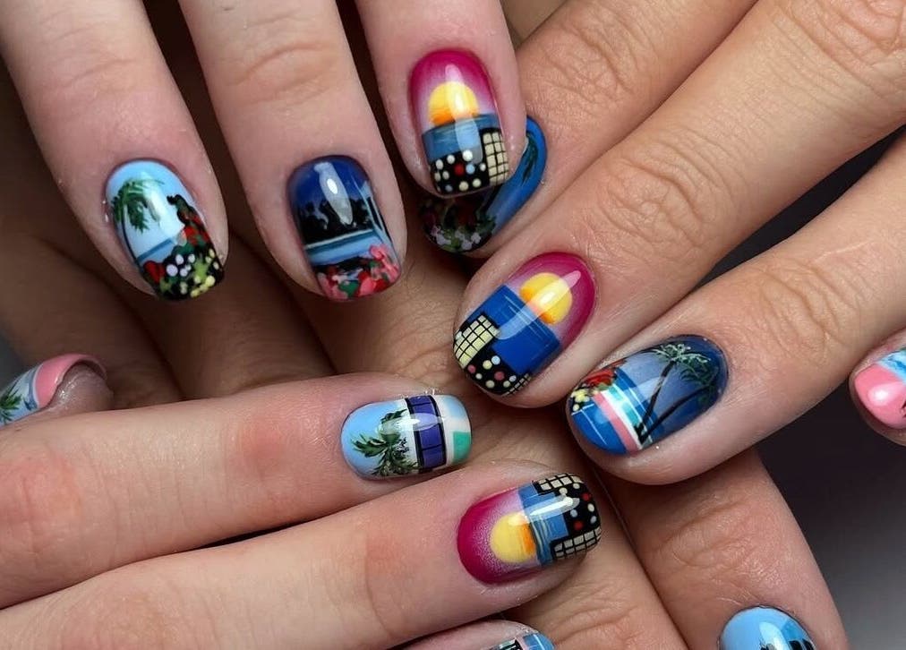 Tropska umetnost nohtov v Studio Alphie, Ljubljana - Črnuče, Ljubljana, SI. Unikatna zasnova za poletni videz.