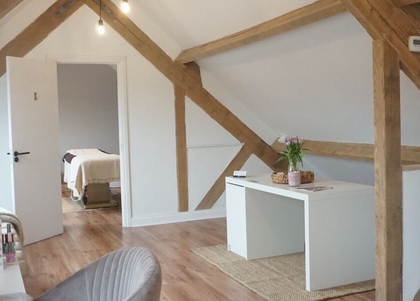 Elegant treatment room at JL's Hideaway Beauty & Aesthetics, Bewdley, England, GB showcasing rustic charm.