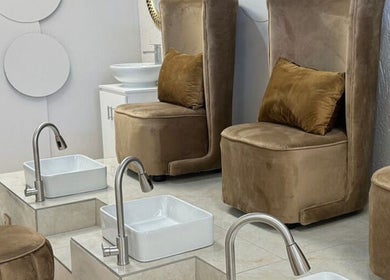 Elegant pedicure chairs at Elle Nail Couture in Boksburg, Gauteng, ZA, offering a premium nail spa experience.