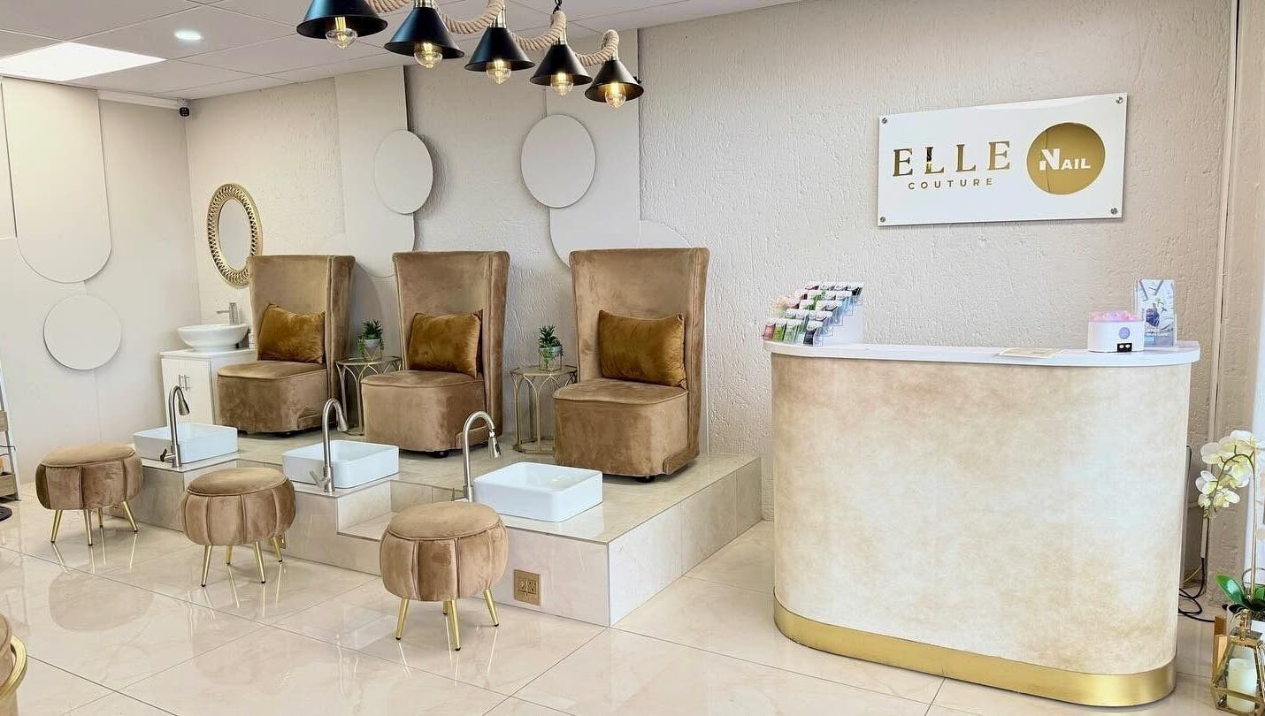 Elegant interior of Elle Nail Couture in Boksburg, Gauteng, ZA showcasing plush seating and modern decor.