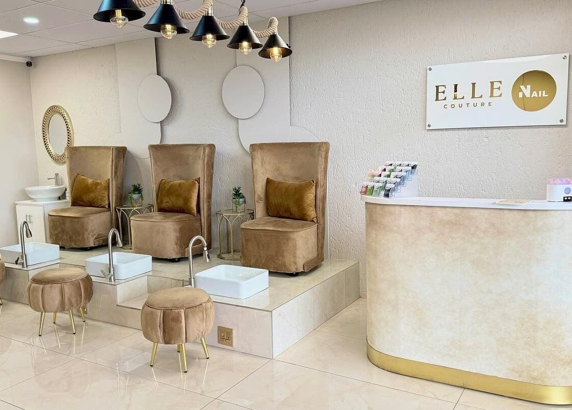 Elegant interior of Elle Nail Couture in Boksburg, Gauteng, ZA showcasing plush seating and modern decor.