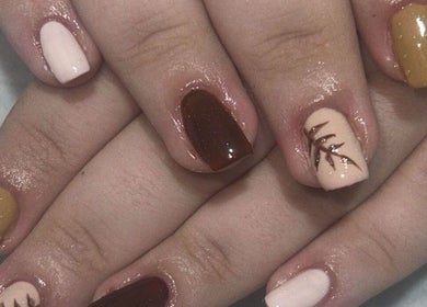 Stunning autumn-themed nail art at Blissful Touch Beauty By Michaela in Newry, Northern Ireland, GB.