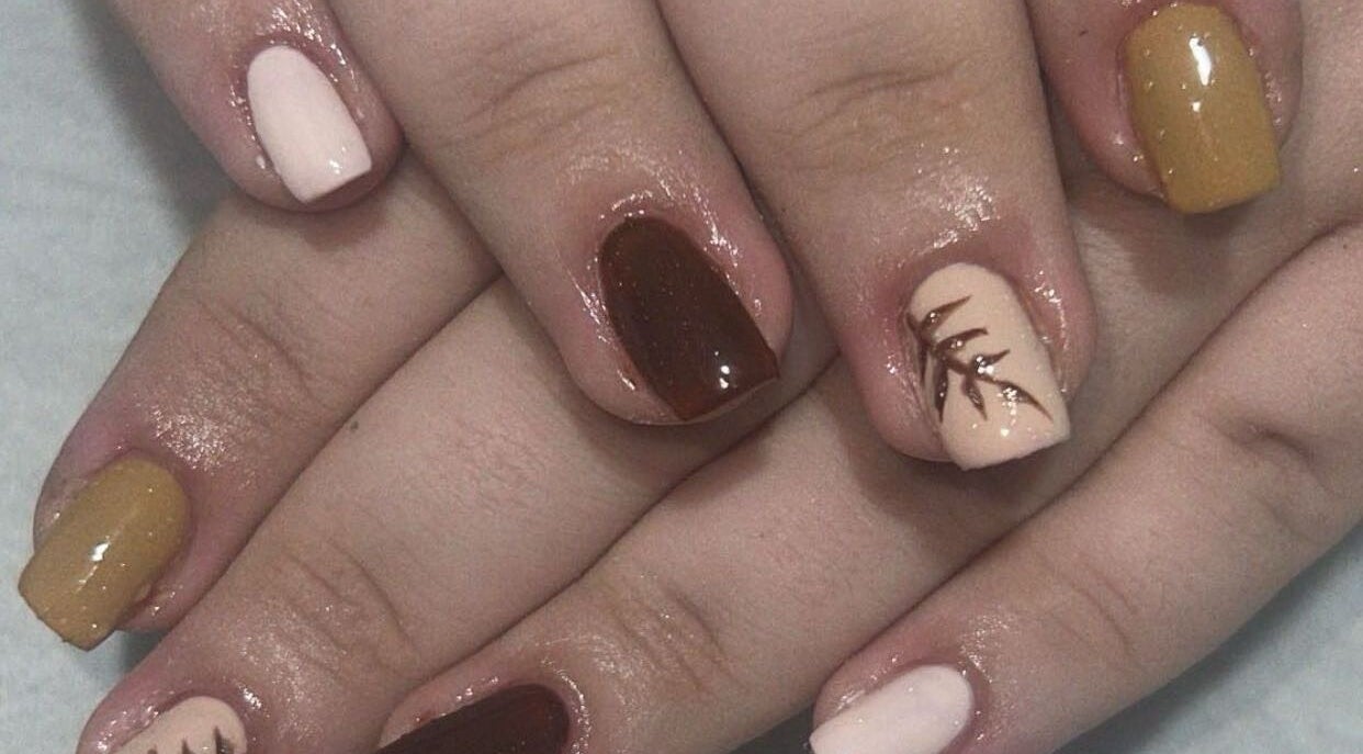 Stylish autumn-themed nails at Blissful Touch Beauty By Michaela, Newry, Northern Ireland, GB.