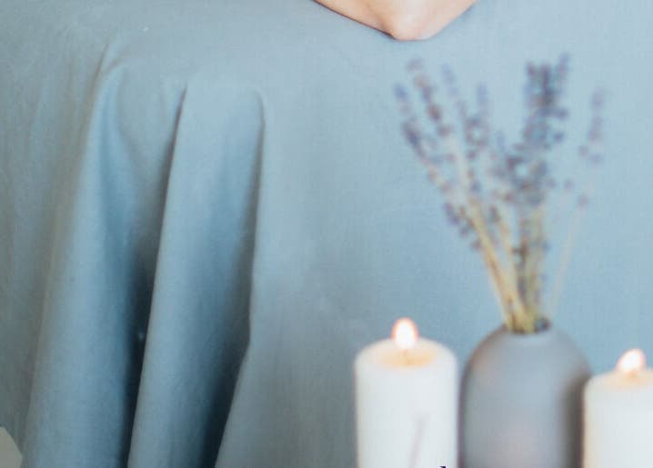 Relaxing massage setup with candles and lavender at Get Me Pampered, Darlington, GB.