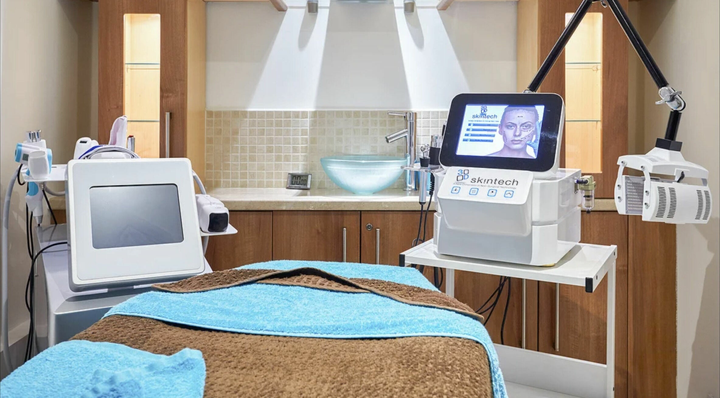 Modern treatment room at Beauty Detox Spa Wellness, featuring advanced skin tech equipment in London, England, GB.
