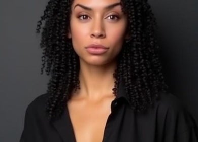 Model with elegant curly hairstyle at Silk-E-Fyne, Winnipeg, Manitoba, CA.