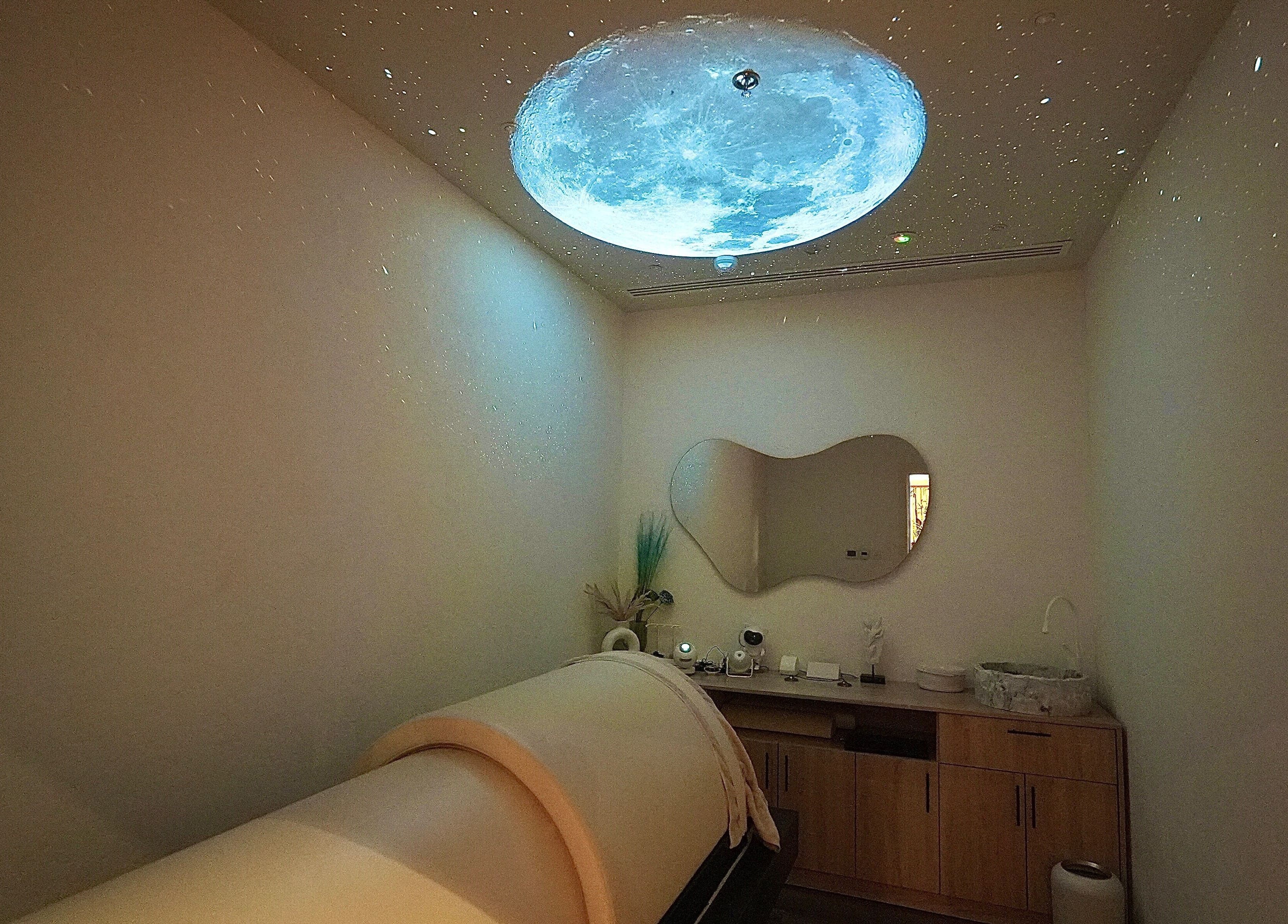 Luxurious treatment room at Adara Spa Retreat, Ladies Spa, Dubai, Dubai, AE with starry ceiling design.