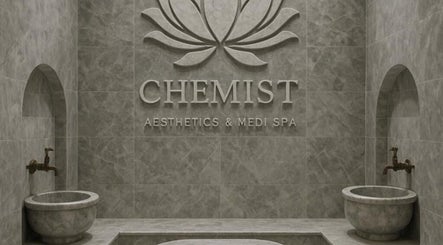 Elegant stone interior at Chemist Aesthetics Liverpool, featuring twin basins in Liverpool, England, GB.