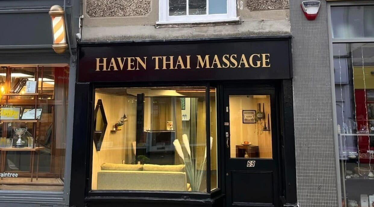 Exterior of Haven Thai Massage in Braintree, England, GB showcasing inviting entrance and elegant storefront.