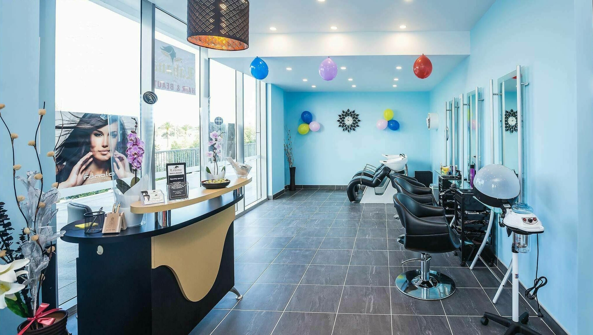 Modern salon interior at Lahana Hair & Beauty, Canterbury, New South Wales, AU, showcasing sleek design and comfort.