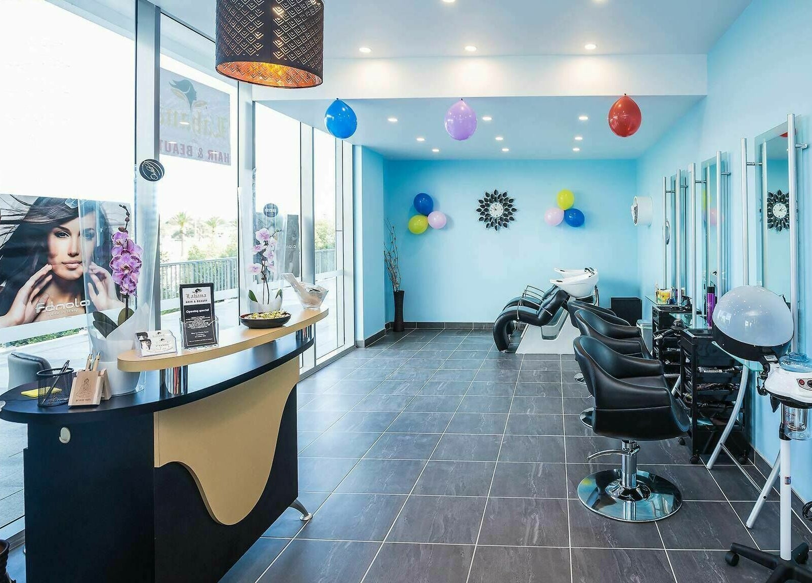Modern salon interior at Lahana Hair & Beauty, Canterbury, New South Wales, AU, showcasing sleek design and comfort.