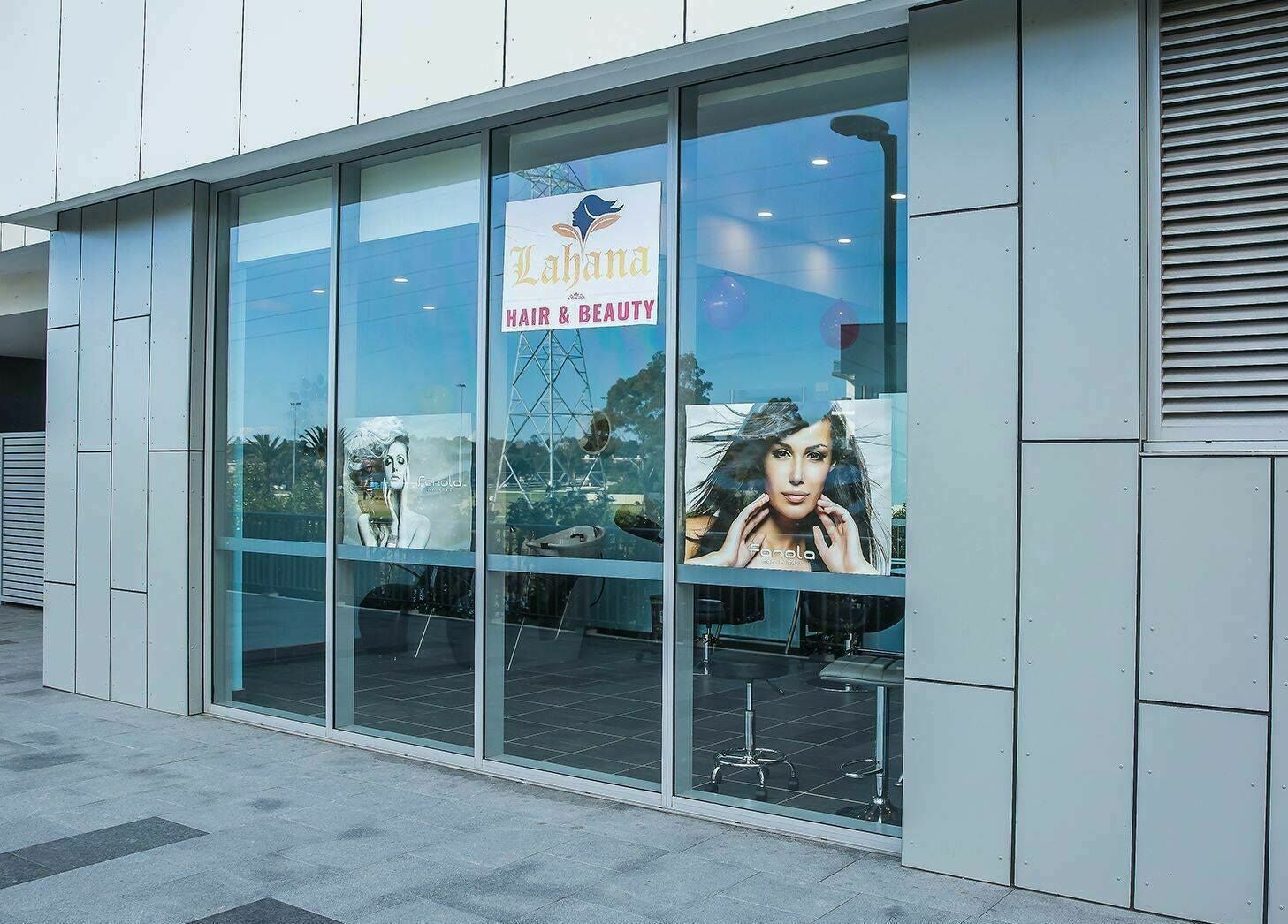 Exterior of Lahana Hair & Beauty in Canterbury, New South Wales, AU displaying stylish posters.