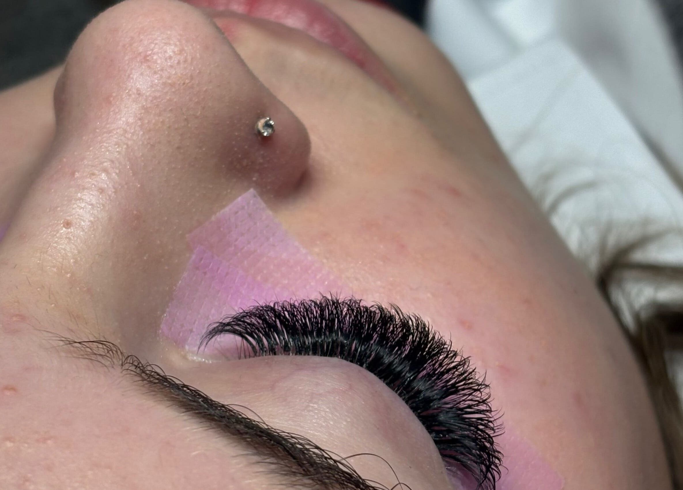 Close-up of eyelash extensions at The Glam Shack, Mawsley, England, GB, showcasing expert lash application.