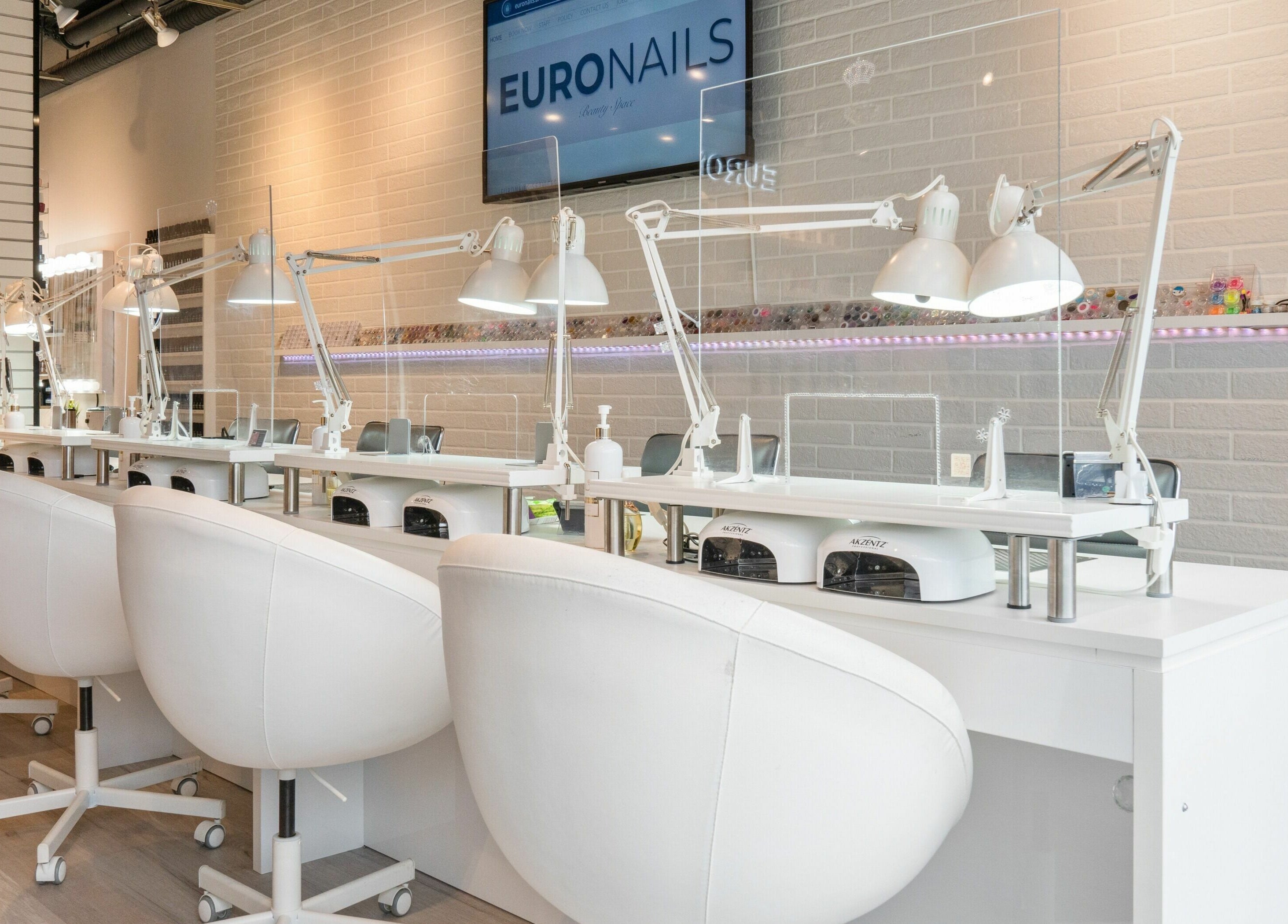 Modern nail salon interior at Euronails | New Westminster, providing beauty services in New Westminster, British Columbia, CA.
