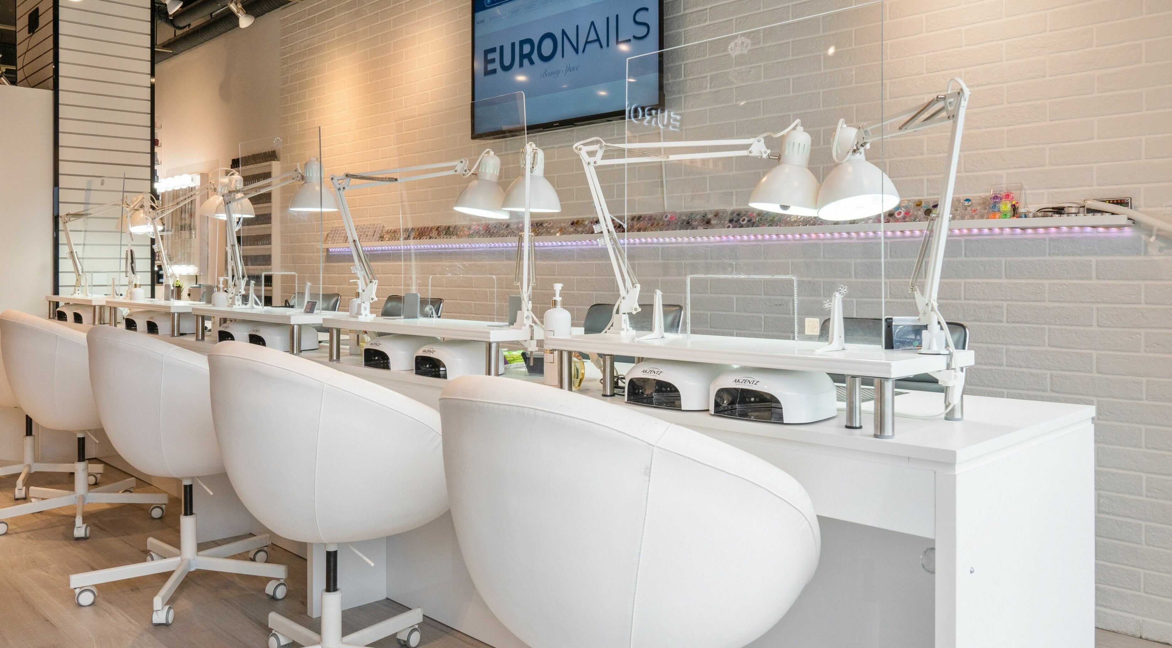 Modern nail salon interior at Euronails | New Westminster, providing beauty services in New Westminster, British Columbia, CA.