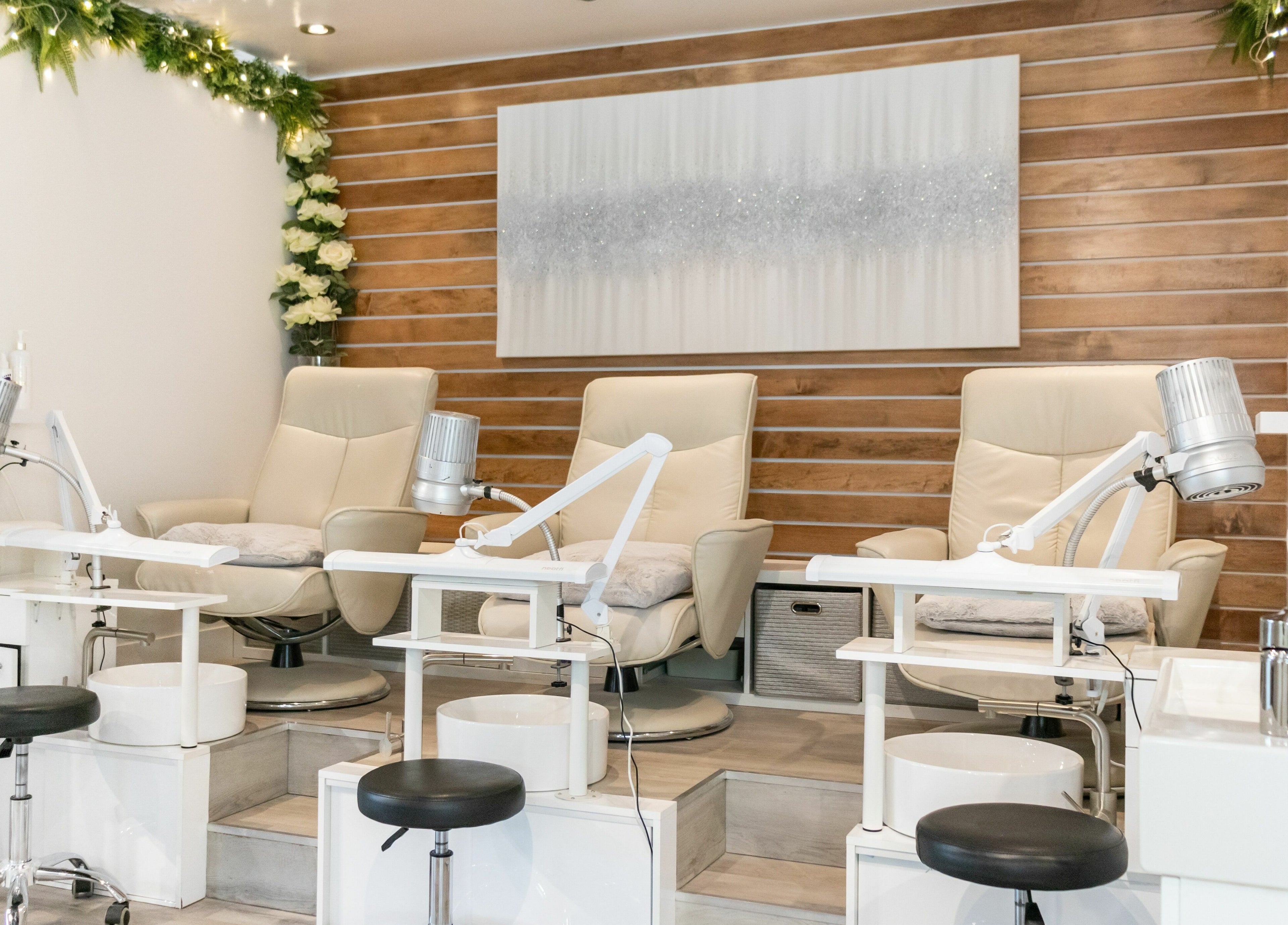 Luxurious nail treatment chairs at Euronails | New Westminster, British Columbia, CA, under soft lighting.