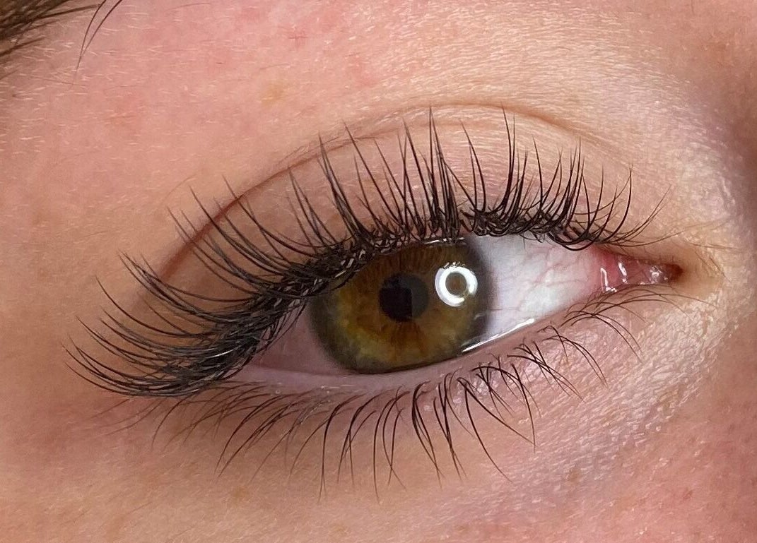 Close-up of eyelash extensions by KOVI Lashes, Melbourne, Victoria, AU.