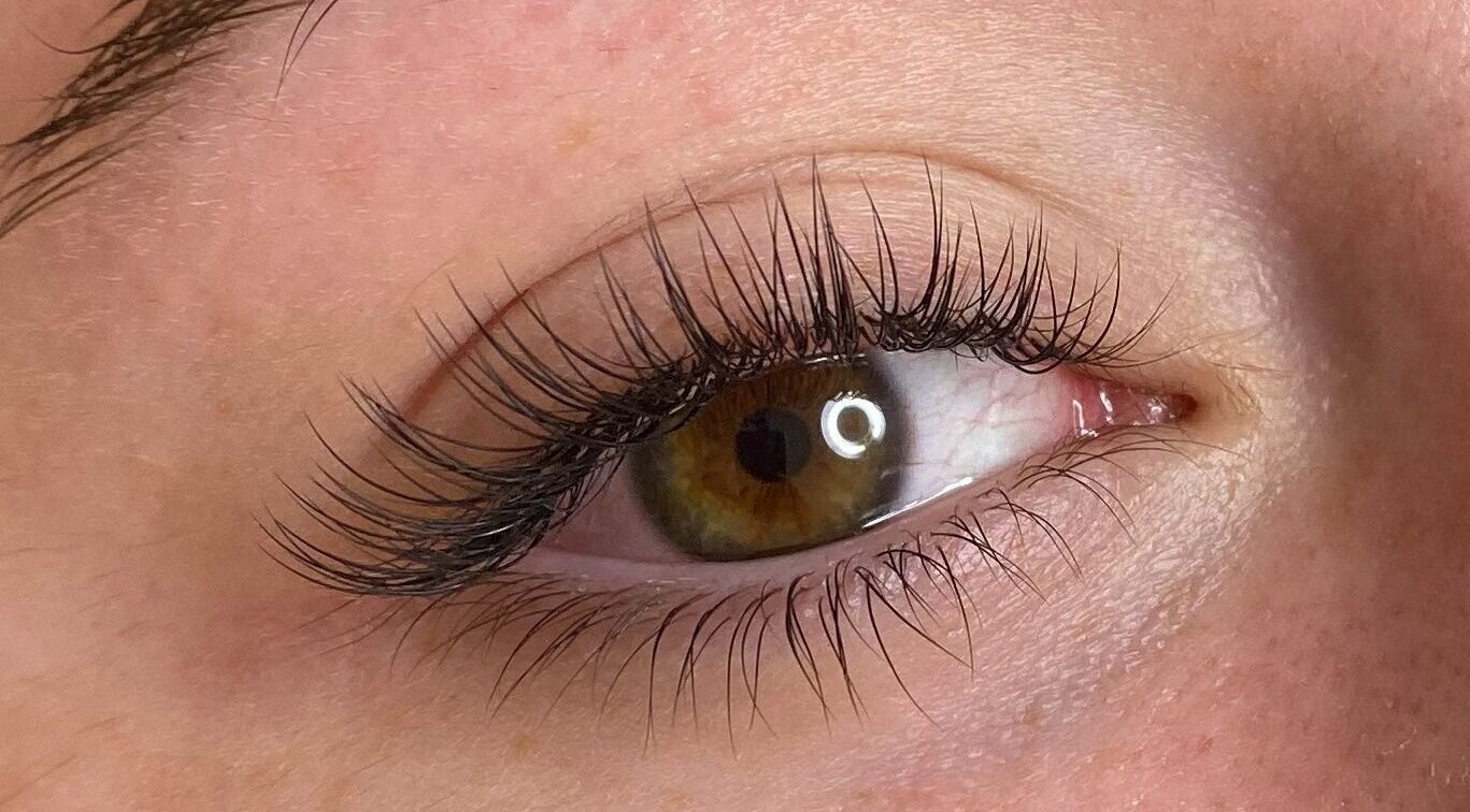 Close-up of eyelash extensions by KOVI Lashes, Melbourne, Victoria, AU.