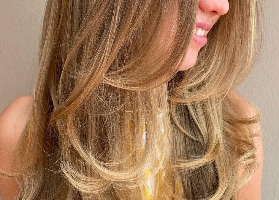 Close-up of styled blonde hair at Rum and Ruby Hair Design, Hermanus, Western Cape, ZA.